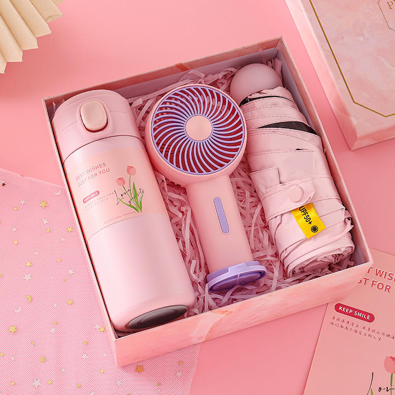 [Rose] tasse thermos + parapluie + ventilateur