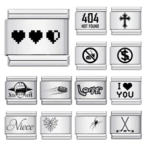Wholesale Custom Laser <b>Engraving</b> Cross Cat Heart Spider Italian Charm Link Fit 9mm Stainless Steel Bracelet DIY Making Jewelry - Product Image 1
