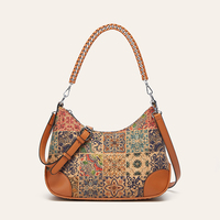 Sac Hobo en Liège et PU pour Femme, Imprimé Ethnique, Style Japonais Coréen, Sac à Bandoulière Vintage avec Fermeture Éclair