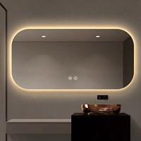 Miroir de salle de bain LED rectangulaire moderne, anti-buée, intelligent, mural, grand miroir de vanité avec éclairage pour hôtel, toilettes