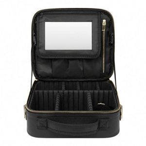 Custom Polyester Travel <b>Makeup</b> Bag with Zipper Closure LED Mirror-14.6''x10.3'' Organizer 3 Color Brightness Large Cosmetic <b>Case</b> - Product Image 4