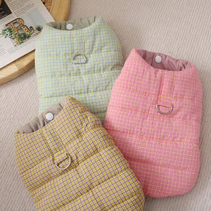 Rompi Teddy katun eksklusif Logo kustom untuk anjing kecil musim gugur/musim dingin kotak-kotak luar ruangan tali hangat pakaian anjing desain dua kaki - Product Image 1