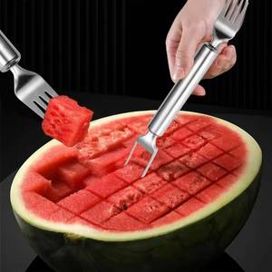 2 in 1 Stainless Steel Fruit <b>Cutter</b>, 2024 New <b>Watermelon</b> Fork Slicer <b>Cutter</b> Slicer Tool, Dual Head Fruit Forks Slicer Knife - Product Image 1