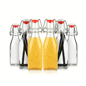 Botella de Vidrio Cuadrada con Tapa Abatible Hermética para Kombucha, Fermentación <span class=keywords><strong>Casera</strong></span>, Almacenamiento de Bebidas, 250 ml, 500 ml, 750 ml, 1000 ml - Product Image 1