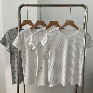 T-shirt d'été pour femme à manches courtes, imprimé, en pur coton, coupe ajustée, haut de pyjama tendance, vente chaude - Product Image 3
