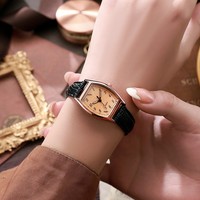 Jam Tangan Wanita Quartz Gaya Retro Digital Baru dengan Tali Akrilik Berbentuk Laras dari Paduan Logam