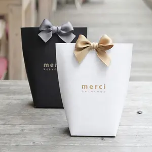 Merci Black Color Paper Gift Boxes Wedding Favor Boxes Candy Box With Ribbon