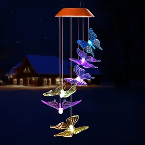 Carillons éoliens papillon Lampes solaires à LED à changement de couleur pour l'extérieur Décoration de jardin Cadeaux de vacances Carillons éoliens Lumières d'éclairage