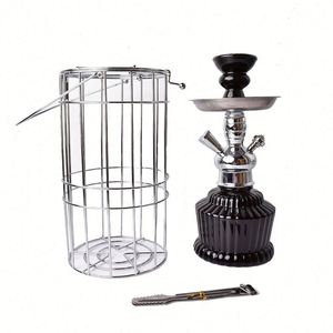 New Design Customization Portable Middle Glass Hookah Set with Stainless Steel Cage Bench Single and Two Hose Pipes - Product Image 1