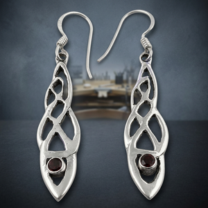 Boucles d'oreilles pendantes en argent sterling 925 avec grenat, design géométrique vintage, bijoux pour femmes - Product Image 3