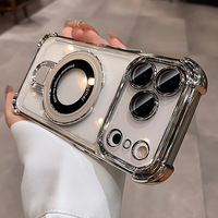 Étui de téléphone portable magnétique transparent antichoc avec support en métal plaqué luxe pour iPhone 17 16 15 14 Pro Max