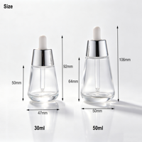 Flacon compte-gouttes en verre transparent pour huiles essentielles, nouveau design, 30 ml, 50 ml, flacon cosmétique en verre avec compte-gouttes en aluminium, vente chaude