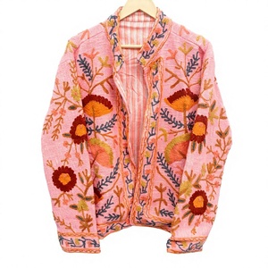 Chaqueta de Algodón para Mujer, Bordada a Mano con Flores Coloridas, Abertura Frontal, Ecológica, de Secado Rápido, Transpirable, Cuello en V, Estilo Chic - Product Image 1