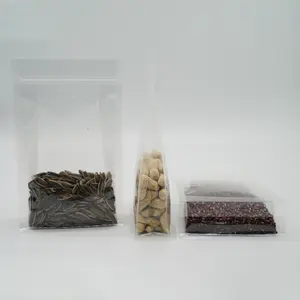 Doypack personalizzato in plastica trasparente trasparente Stand Up 8 lati Quad Seal Block fondo piatto soffietto sacchetto con cerniera borsa con manico