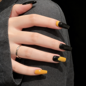 <span class=keywords><strong>Uñas</strong></span> Postizas de Alta Calidad, 10 Piezas, Forma Ataúd, Color Negro Brillante <span class=keywords><strong>con</strong></span> Detalles Amarillos, Reutilizables, Acrílicas, Adhesivas - Product Image 5