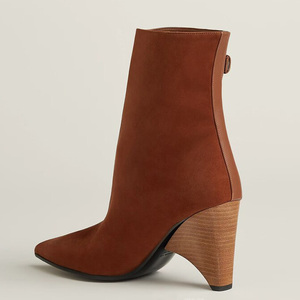 Bottines à bout pointu en daim et cuir patchwork pour femme, avec boucles métalliques, talon original, sexy, respirantes, en coton pour l'automne - Product Image 2