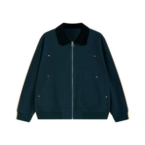 Custom Men's White <strong>Chore</strong> <strong>Jacket</strong> with <strong>Black</strong> Collared <strong>Jackets</strong> Men's Color-blocking Turn-down Collar Zip up Casual Work <strong>Jacket</strong> - Product Image 5