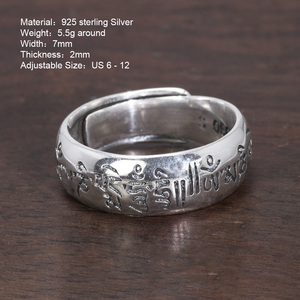 Vero argento Sterling 990 sei caratteri Om Mani Padme Hum coppia anello regolabile <span class=keywords><strong>Tibet</strong></span> Mantra buddista gioielleria raffinata