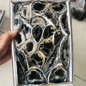 Bulk wholesale natural pairs of Mexican agate druzy geode reiki crystal agate rough specimen with box for gifts