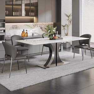 Ensemble de table à manger carrée en marbre gris de luxe italien, 6 places, <span class=keywords><strong>cadre</strong></span> en acier inoxydable doré moderne, écologique, durable, de haute qualité - Product Image 1