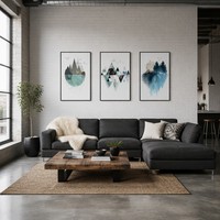 Lot de 3 tableaux encadrés géométriques Montagne, Art mural abstrait, Paysage en miroir, Texture marbre, Décoration moderne pour bureau