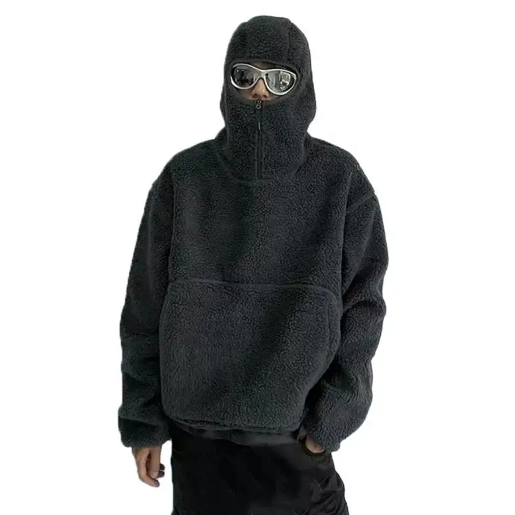 Hiver Pas Cher Sweats À Capuche Personnalisés Manches Longues Grande Poche 100% Polyester Sweats À Capuche Polaire Pour Hommes Avec Trou Des Yeux