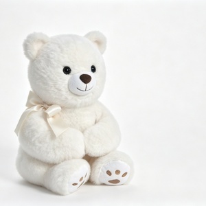 Ours en peluche blanc doux personnalisé avec ruban, design assis, rembourrage en coton PP, unisexe, pour fêtes, 51-99 cm - Product Image 1