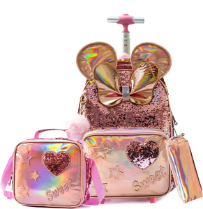 Nouveau style <span class=keywords><strong>licorne</strong></span> tige de traction sac <span class=keywords><strong>à</strong></span> dos ensemble pour filles école roulant mode haute qualité trois pièces chariot sac - Product Image 6