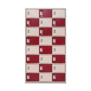 Casillero Metálico ABS para Baño de Clínica Médica, Fácil de Limpiar, Ahorra Espacio, 24 Puertas, 8 Niveles, Diseño a Cuadros Rojo y Beige, Cierre Automático de Puerta - Product Image 1