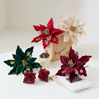 Bunga Natal Artifisial Poinsettia Hijau NO-604 dengan Batang untuk Karangan Bunga, Pohon Natal, Hiasan Pesta Tahun Baru, Pernikahan