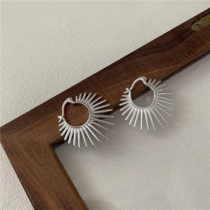 Luxury Korean 925 Sterling Silver Geometric Retro Sunlight Clip Earrings Party Gifts Jewelry