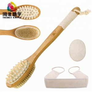 Cepillo corporal de baño de madera de forma ovalada al por mayor de alta calidad, depurador Exfoliante para piel seca, piernas, Material de cerdas de bambú para la cara - Product Image 4