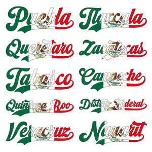 Placas con nombres de estados de México, diseños de letras y banderas, pegatinas de transferencia UV DTF, calcomanías listas para aplicar en tazas Libbey Cold Cup - Product Image 1