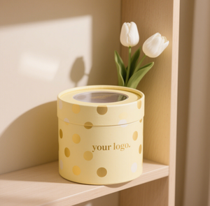 Cubo de papel redondo transparente personalizado con ventana para ramo de flores, ideal para regalo. - Product Image 6