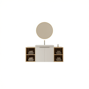 Mueble de Baño con Lavabo de 48 Pulgadas, Puertas con Cierre Suave, Diseño Contemporáneo Minimalista, Mueble de MDF con Base - Product Image 1