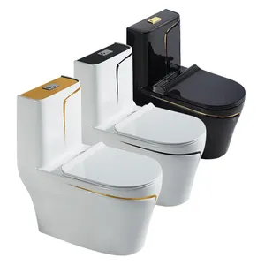 Ovs Cupc Multiple Colors Gold Black Color One Piece Toilet Sinks Black Gold Line One Piece Ceramic Square Wc Toilet Bowl