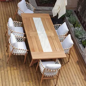 Fast Food Restaurant Outdoor Furniture Teak Wood Outdoor Furniture Dining Table Sets For Outdoor 6 People