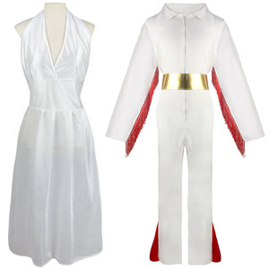 Disfraz de Fala Elvis Presley, mono blanco con flecos rojos y cinturón dorado, traje de cosplay para adultos, hombres, televisión y películas - Product Image 1