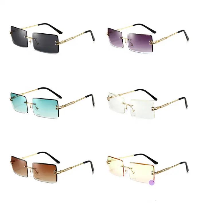 Fashion Trendy Women Outdoor Frameless Gradient Sunglasses Metal Frame Transparent Small Rectangle Rimless Sunglasses