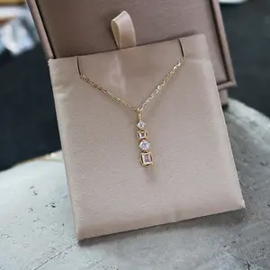 Collier pendentif en diamant à barre verticale géométrique plaqué or 14 carats en argent sterling S925, luxe léger CZ