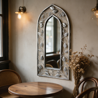 Miroir mural en fer forgé de haute qualité, style arche française, avec cadre décoratif à feuilles florales, pour la maison, l'entrée, la décoration de jardin