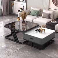 Table basse convertible de luxe, design moderne et minimaliste, plateau en acier inoxydable et verre, pour petits appartements, salon, rangement