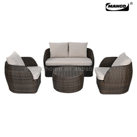 Ensemble de salon de jardin 4 pièces en rotin PE pour balcon et terrasse, avec table et chaises décontractées