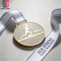 Médaille de marathon personnalisée en usine, plaquée or, émail, récompense sportive avec ruban, médaille de course classique Athènes