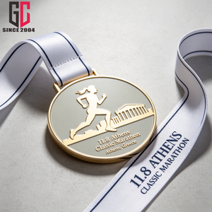 Médaille de marathon personnalisée en usine, plaquée or, émail, récompense sportive avec ruban, médaille de course classique Athènes - Product Image 3