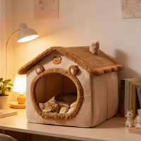 Lit-cave carré chaud d'hiver pour chat, semi-fermé, amovible, lavable, confortable, pour chiens et chats de petite taille, toutes saisons