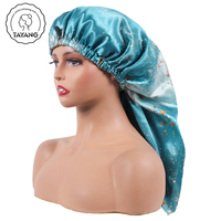 Meilleur prix Double couche Glam motif étoilé imprimé coloré réglable bande élastique long bonnet de couchage avec bouton-pression