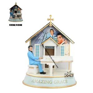 Escultura de estatua de juguete de resina personalizada de fábrica Elvis tocando el piano cantante pop Mart figurita arte decoración del hogar músico de jazz