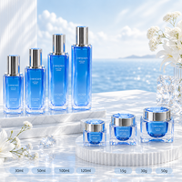 Ensemble de flacons cosmétiques de luxe vides en acrylique créatif de 30 ml/50 ml/100 ml, bleus, avec pompe à lotion, pour soins de la peau, sérigraphiés