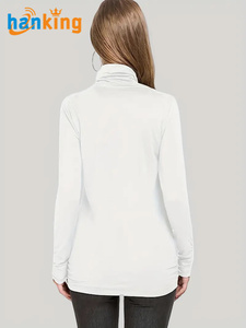 Top a collo alto termico da <span class=keywords><strong>donna</strong></span> Casual caldo in pile foderato a maniche lunghe camicie maglione finto Pullover per la primavera e l'autunno - Product Image 4